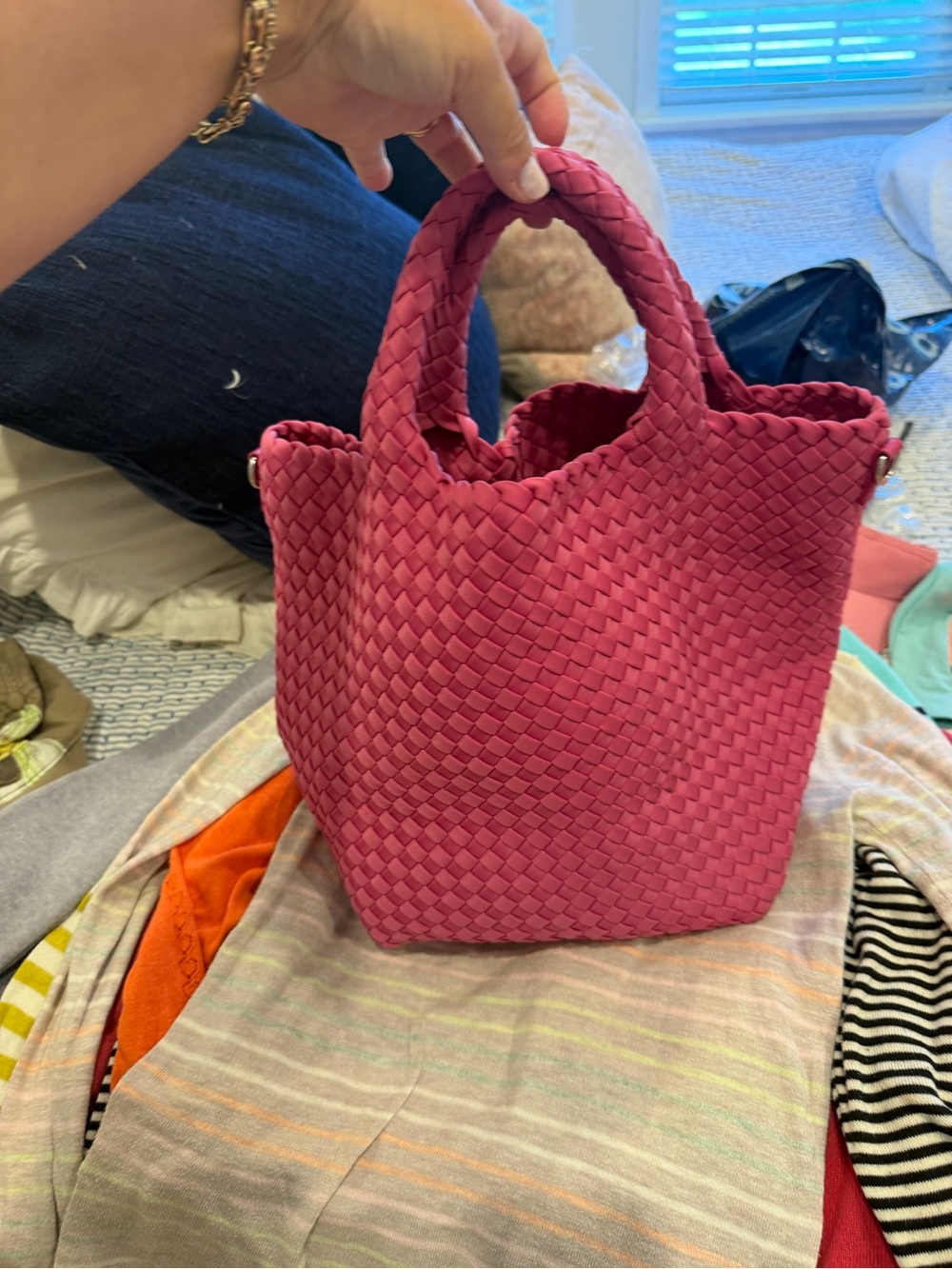Woven Tote Bag in Deep Pink